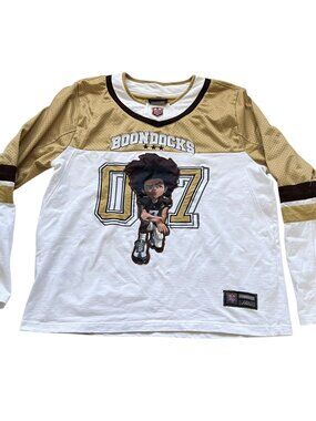 The Boondocks Huey football jersey long sleeve white tan brown mens 3XL shirt